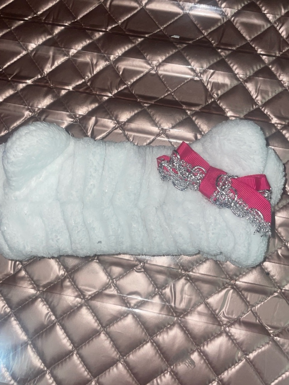 Plush White Kids Headband with Pink Bow Accent